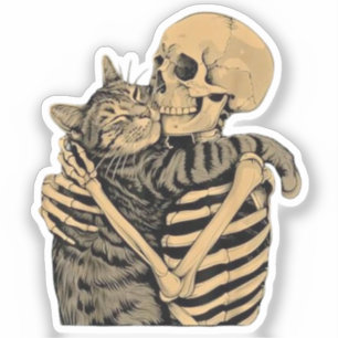 Skelett, das eine Katze umarmt – Süßes Geschenk fü Aufkleber