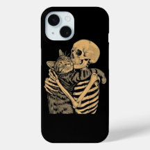 Skelett, das eine Katze umarmt – Süßes Geschenk fü
