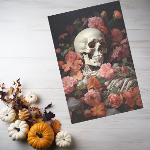 Skelett des Schädels mit Rose Seidenpapier