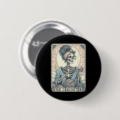 Skelett Die Häkelnde Mutter Tarotkarte Strickerin Button (Vorne & Hinten)