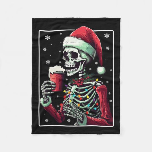 Skelett Drink Cocoa - Funny Hot Chocolate Xmas Fleecedecke (Vorderseite)