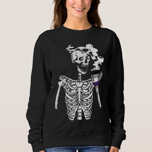 Skelett Drink Kaffee Asexual Pride Skull LGBT- Sweatshirt (Vorderseite)