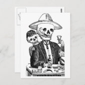 Skelett Drinks Tequila and Raucher, Mexiko Postkarte (Vorne/Hinten)