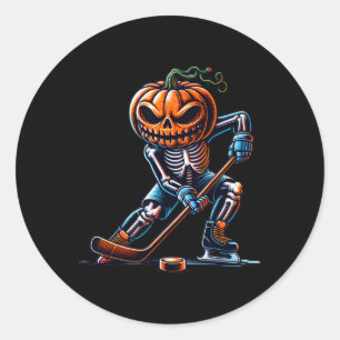 Skelett-Eishockey-Halloween-Kürbis-Hockey Herren  Runder Aufkleber