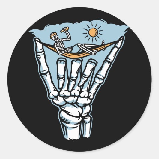 Skelett Entspannen auf der Riesenhand Runder Aufkleber (Vorderseite)