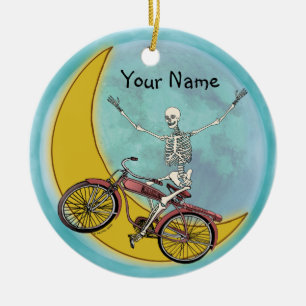 Skelett fährt Fahrrad Keramik Ornament