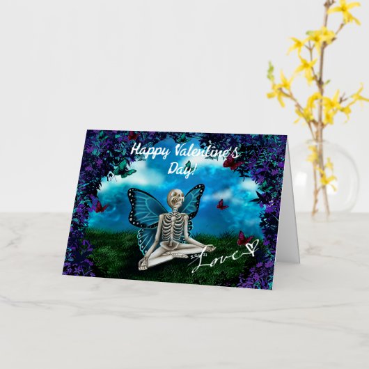 Skelett Fee - Valentinstagskarte (Gelbe Blume)