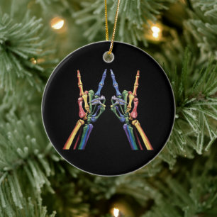 Skelett-Felsen-Hand LGBTQ Coole Regenbogenflagge S Keramik Ornament
