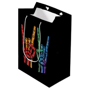 Skelett-Felsen-Hand LGBTQ-Regenbogenflagge Gay Pri Mittlere Geschenktüte