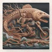 Skelett fuhr seinen Chopper mit dem Fahrrad durch  Glasuntersetzer (Vorderseite)