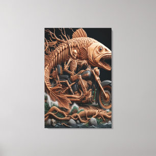 Skelett fuhr seinen Chopper mit dem Fahrrad durch Leinwanddruck