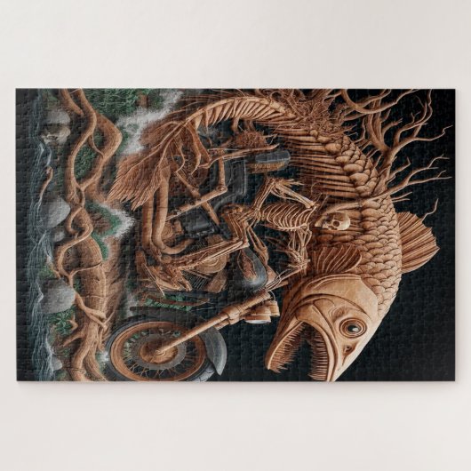 Skelett fuhr seinen Chopper mit dem Fahrrad durch Puzzle (Horizontal)