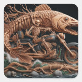 Skelett fuhr seinen Chopper mit dem Fahrrad durch  Quadratischer Aufkleber (Vorderseite)