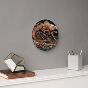 Skelett fuhr seinen Chopper mit dem Fahrrad durch Runde Wanduhr