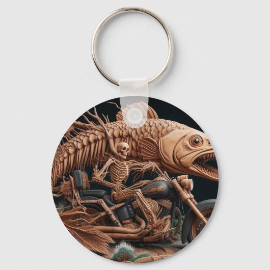 Skelett fuhr seinen Chopper mit dem Fahrrad durch Schlüsselanhänger (Vorderseite)