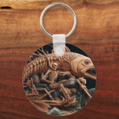 Skelett fuhr seinen Chopper mit dem Fahrrad durch Schlüsselanhänger (Rückseite)