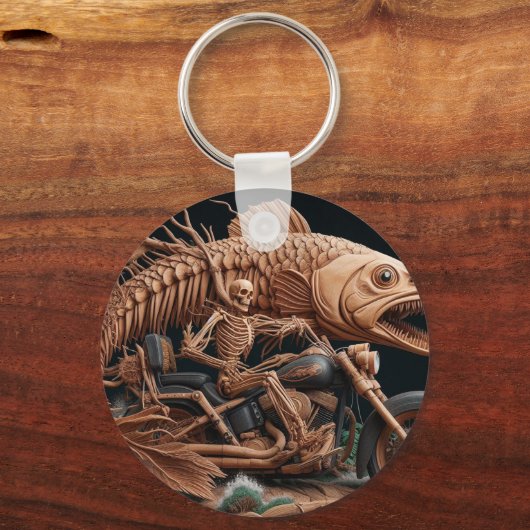 Skelett fuhr seinen Chopper mit dem Fahrrad durch Schlüsselanhänger (Vorderseite)