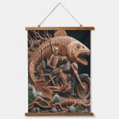 Skelett fuhr seinen Chopper mit dem Fahrrad durch Wandteppich Mit Holzrahmen (Vorderseite)