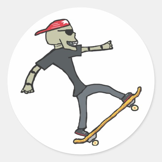 Skelett für Skateboarding Runder Aufkleber (Vorderseite)