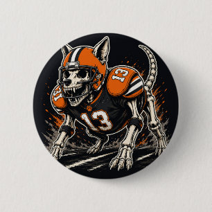 Skelett-Fußball-Hund-Comic-Art Button