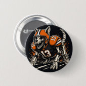 Skelett-Fußball-Hund-Comic-Art Button (Vorne & Hinten)