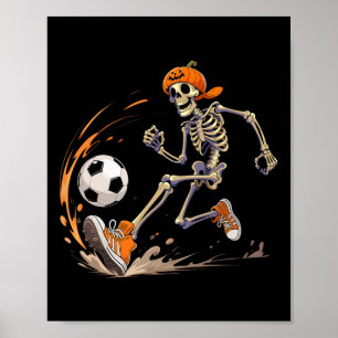 Skelett-Fußballspieler-Kürbiskopf-lustiges Hallowe Poster