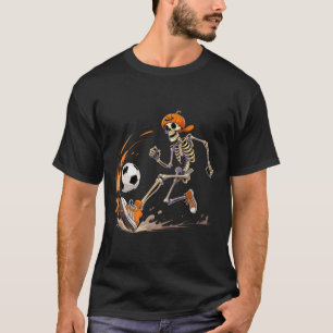 Skelett-Fußballspieler-Kürbiskopf-lustiges Hallowe T-Shirt