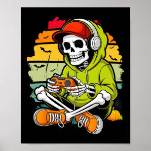 Skelett-Gamer Faules Halloween-Kostüm Cool Video-g Poster