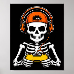 Skelett-Gamer Lustiges Halloween-Gaming-Controller Poster