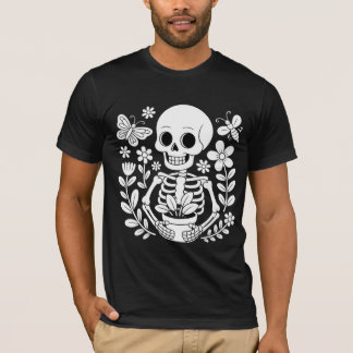 Skelett Gärtner Kunst Skurrer Blumentopf T-Shirt