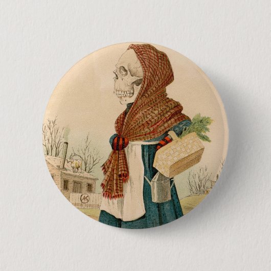 Skelett-Gemüse-Dame Button (Vorderseite)