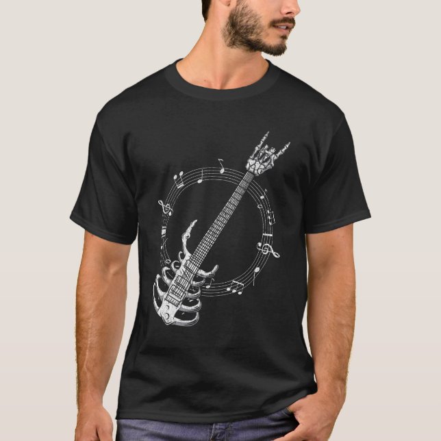 Skelett Gitarre Lover Rock Musik Fan T-Shirt (Vorderseite)