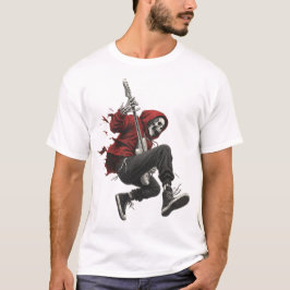 Skelett-Gitarrist in roter Kapuzenjacke rockt  T-Shirt