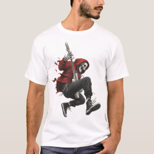 Skelett-Gitarrist in roter Kapuzenjacke rockt  T-Shirt