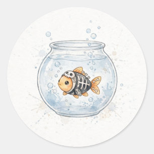 Skelett-Goldfisch-Schale Süß Runder Aufkleber