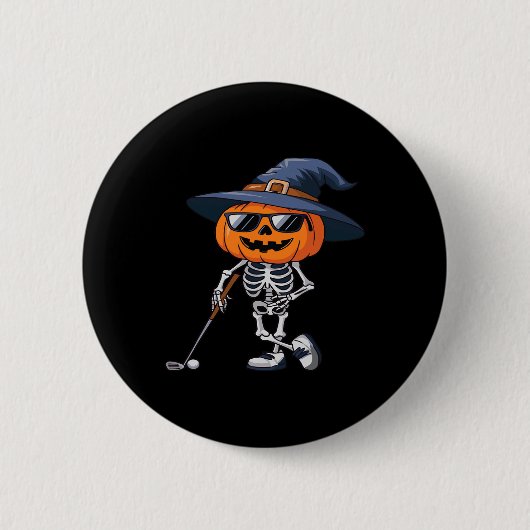Skelett-Golf-Halloween-Kürbis-Golfer-Tee Button (Vorderseite)