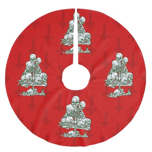 Skelett-Gothic-Kreuz Polyester Weihnachtsbaumdecke (Vorderseite)