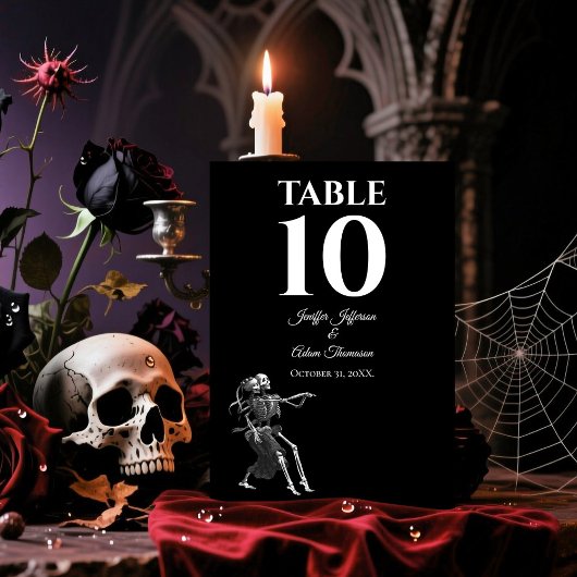 Skelett-Gotik-Halloween-Alternative-Hochzeit Tischnummer