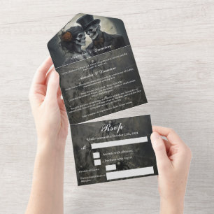 Skelett-Gotische Hochzeit All In One Einladung