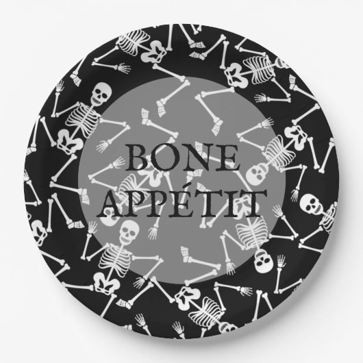 Skelett Halloween-Party Black Pappteller (Vorderseite)