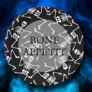 Skelett Halloween-Party Black Pappteller