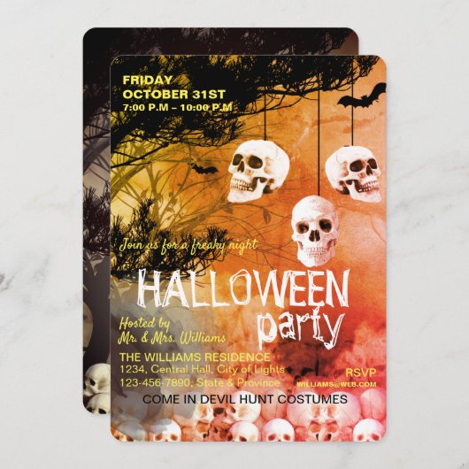 Skelett Halloween-Party Freaky Night Einladung (Vorne/Hinten)