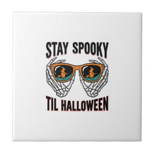 Skelett-Halloween-Shirt mit Hexenbrille Vintage Fliese