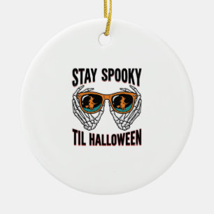 Skelett-Halloween-Shirt mit Hexenbrille Vintage Keramik Ornament