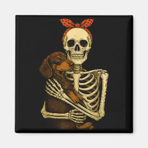 Skelett hält dackel hund lustiges faules Halloween Magnet