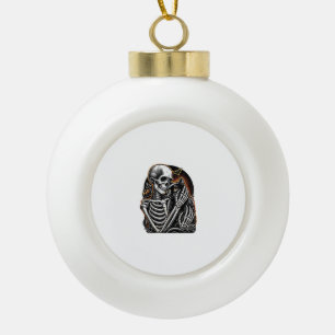 Skelett hält Halloween-Kostüm Katze Schädel Katze Keramik Kugel-Ornament