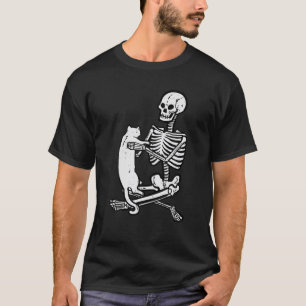 Skelett hält Katze Vintage Goth Halloween Männer T-Shirt