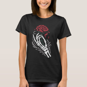 Skelett-Hand hält Rosen-Gothic-T-Shirt für Dunkle T-Shirt