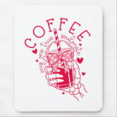 Skelett-Hand-Kaffee-Rote-Herzen-Gothik Mousepad (Vorne)