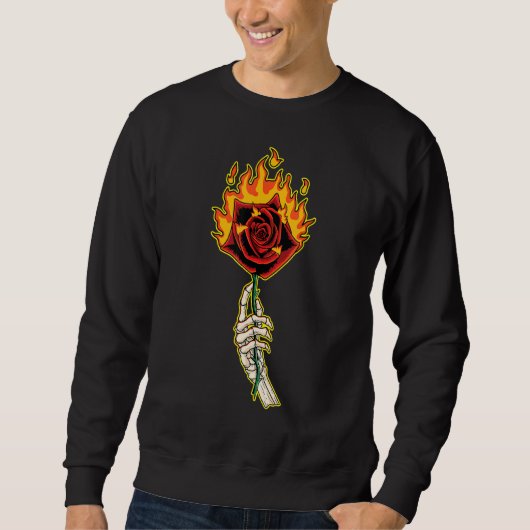 Skelett Hand mit Rose Blume am Feuer Sweatshirt (Vorderseite)